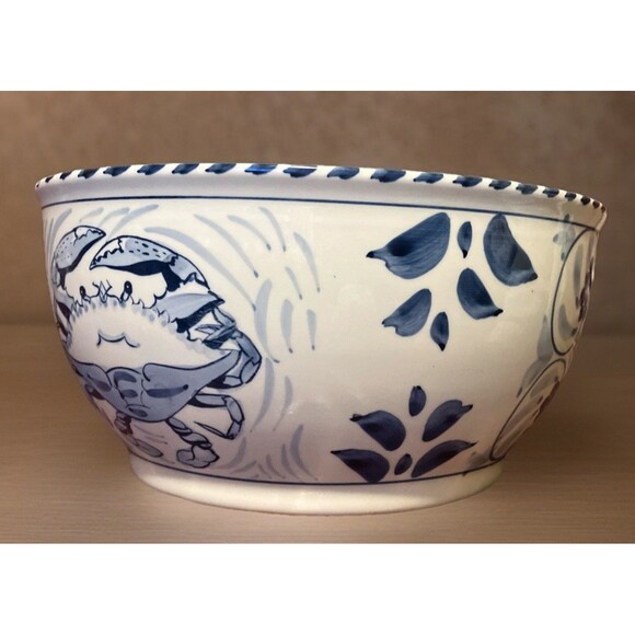 BLUE CRAB BAY CO BLUE CRAB DEEP MIXING BOWL 10” x 5” Hand Painted In Thailand - Picture 6 of 16
